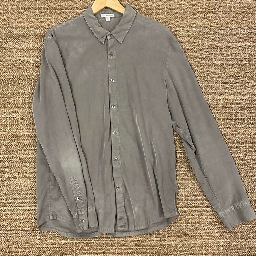 Standard, James Perse - men’s gray button down shirt soft corduroy